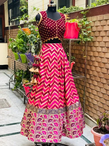 Banarasi Pink Wine Lehenga
