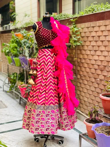 Banarasi Pink Wine Lehenga