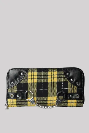 Banned Handcuff Wallet Tartan Punk Studded, Yellow