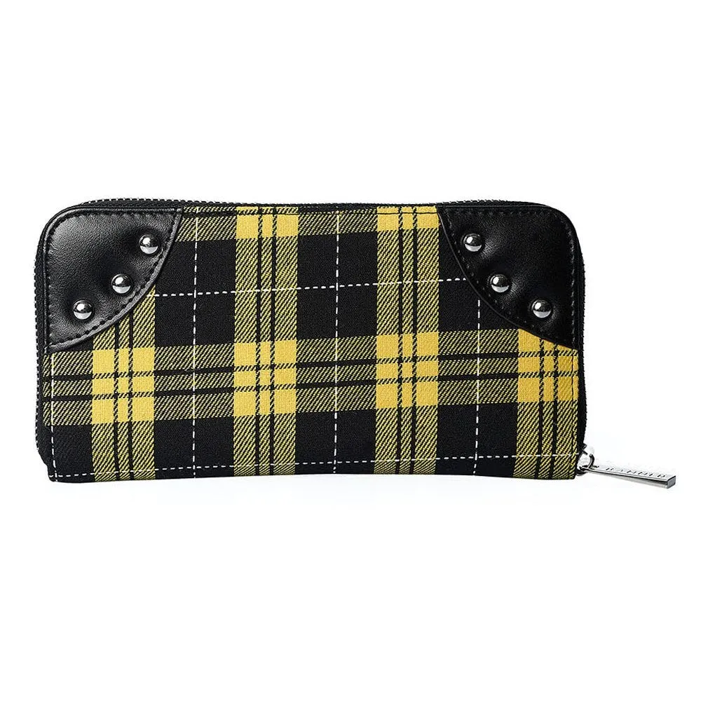Banned Handcuff Wallet Tartan Punk Studded, Yellow