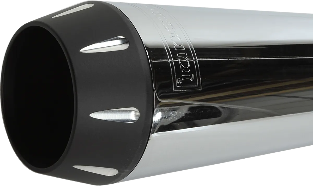 Bassani Manufacturing 13311R Road Rage 2:1 Long w/Black Billet Reverse Cone End Cap w/ Machined Flutes - Chrome