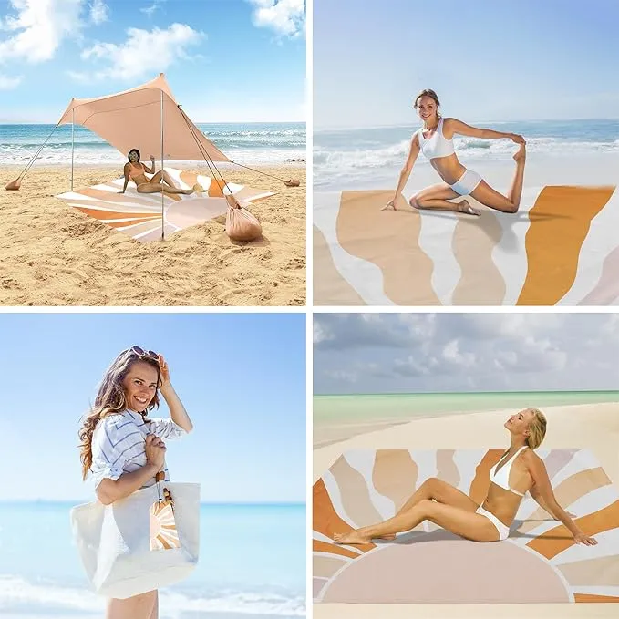 Beach Blanket Waterproof Sandproof, 10'X 9' Extra Large Oversized Picnic Blankets for 2-8 Adult, Quick Drying Lightweight Polyester Beach Mat for Outdoor, Travel, Camping, Hiking-Boho Sunburst