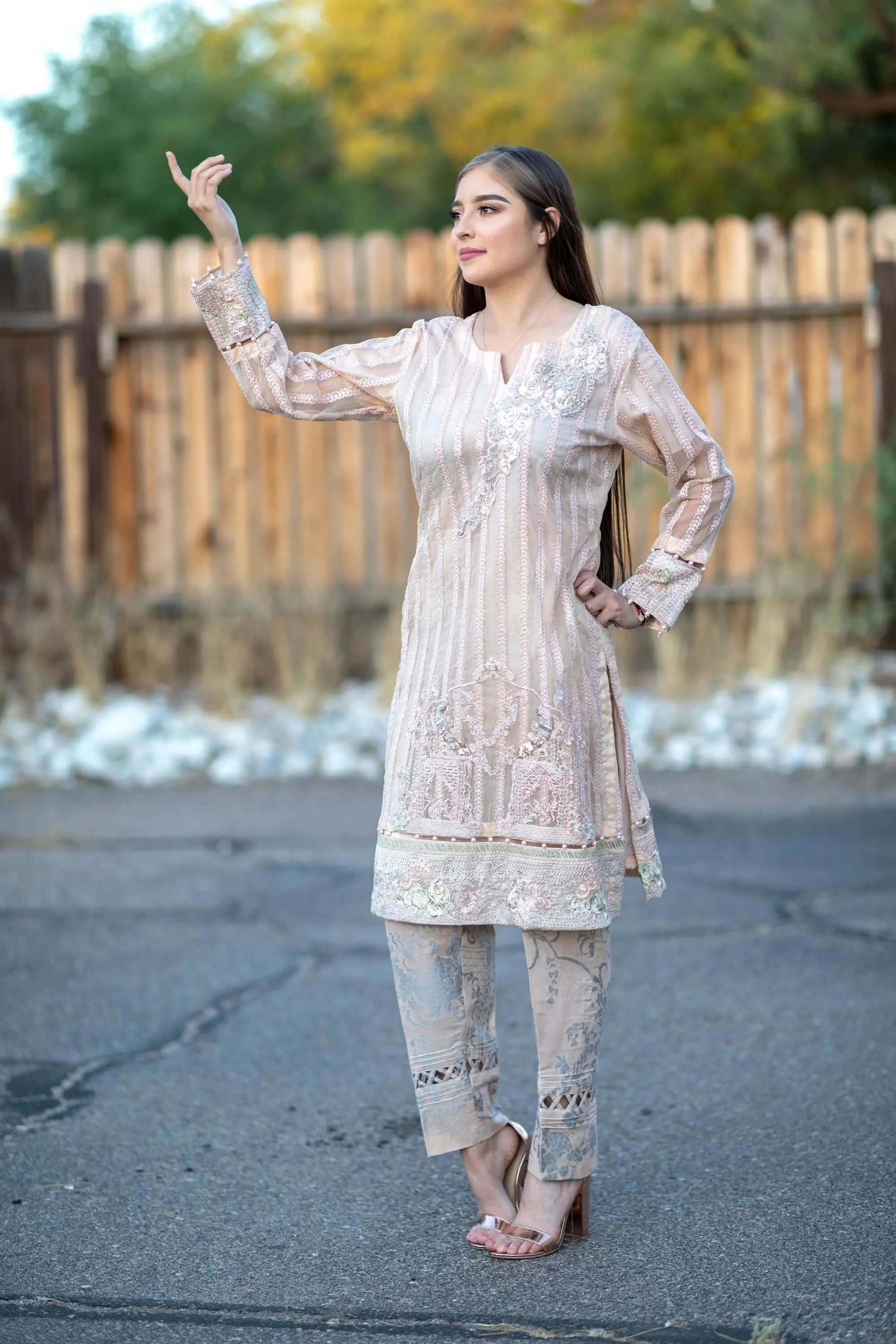 Beige Chiffon Salwar Kameez Suit