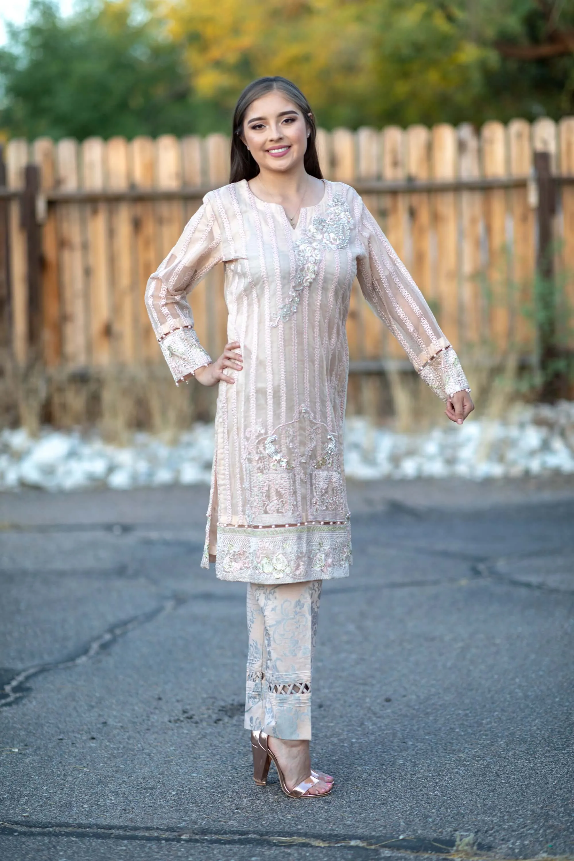 Beige Chiffon Salwar Kameez Suit