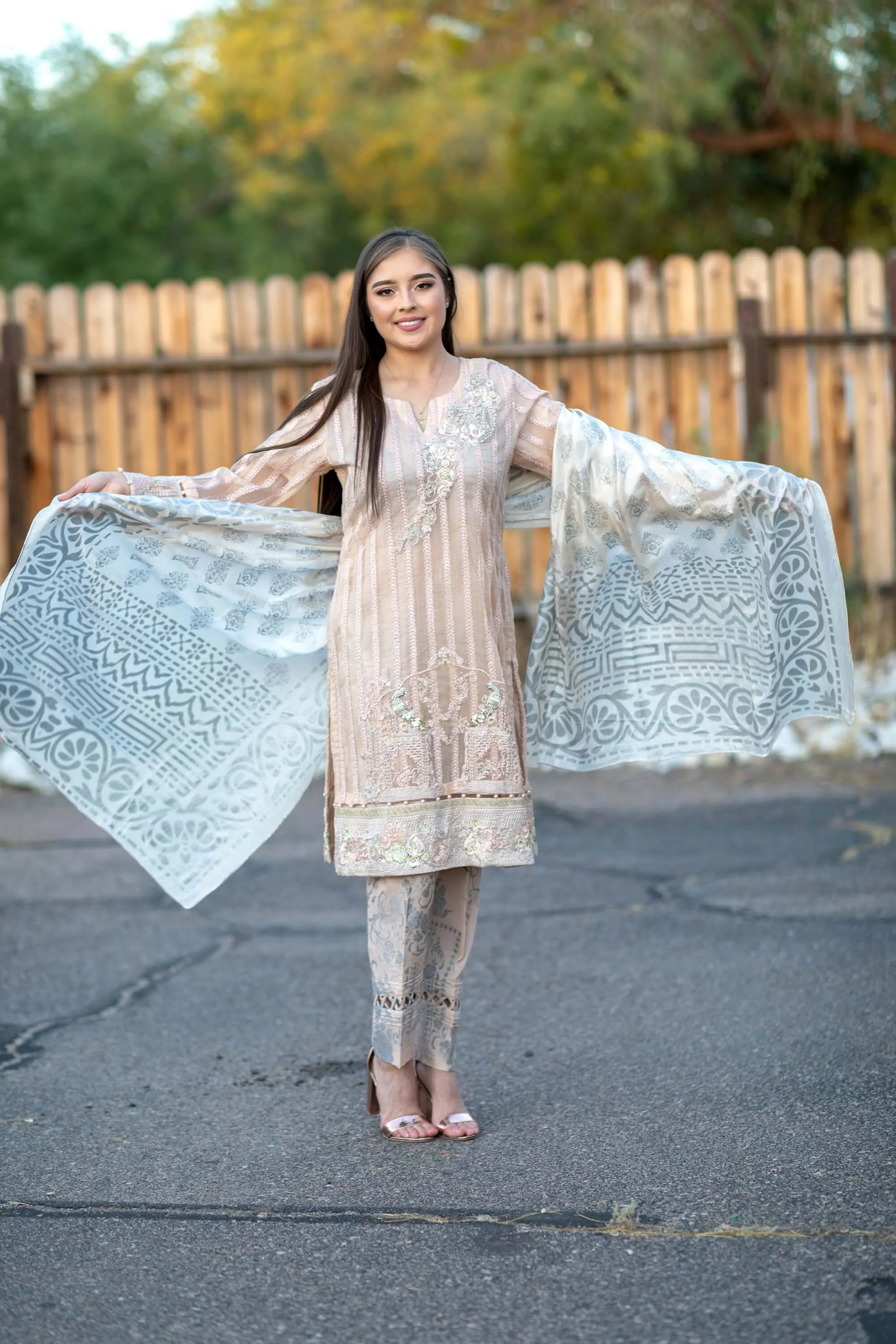 Beige Chiffon Salwar Kameez Suit