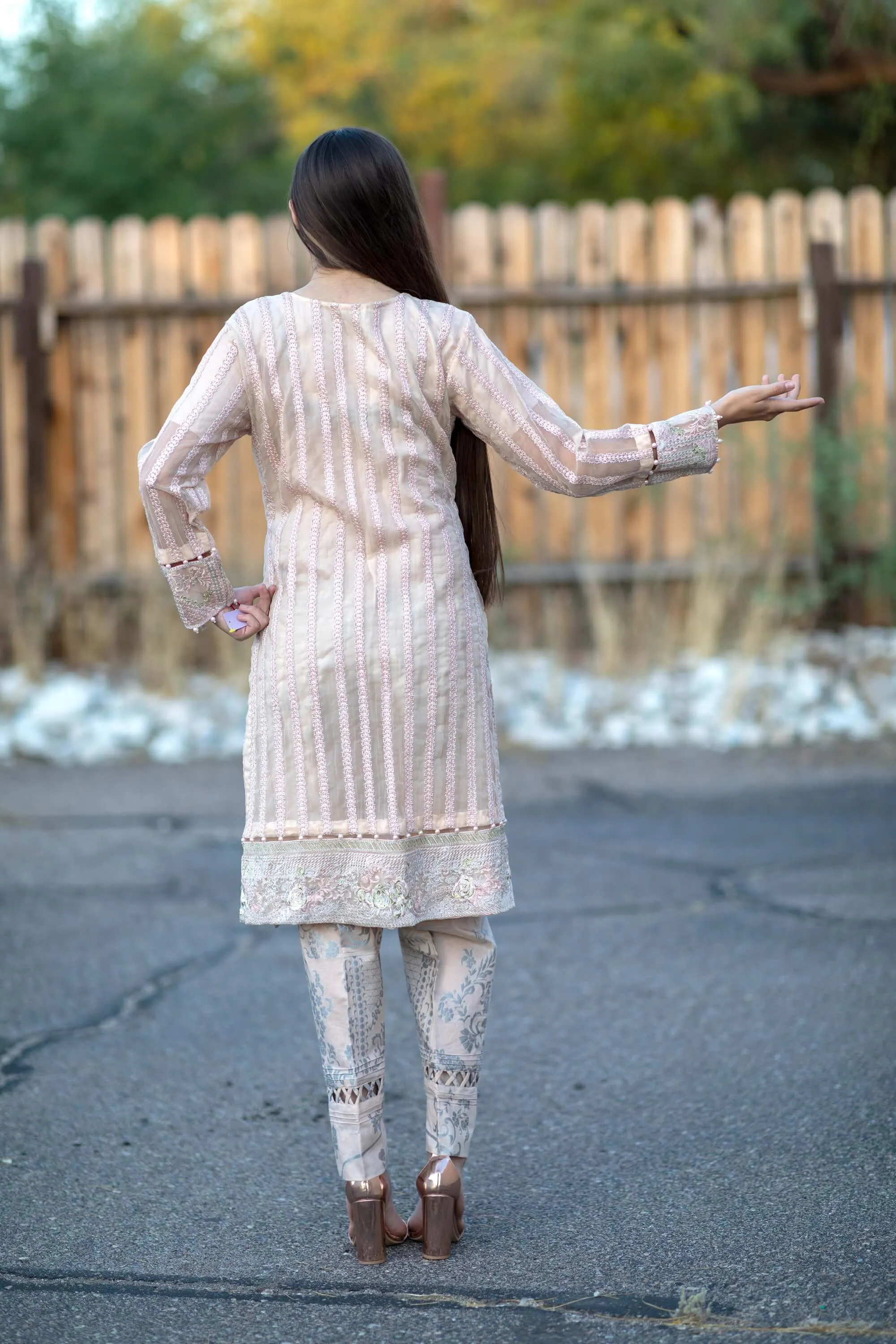 Beige Chiffon Salwar Kameez Suit