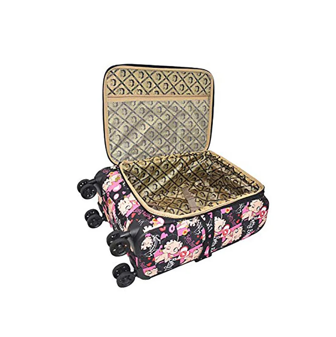 Betty Boop 3pcs Set canvas Luggage 4 pairs rolling Spinning Wheels black pink