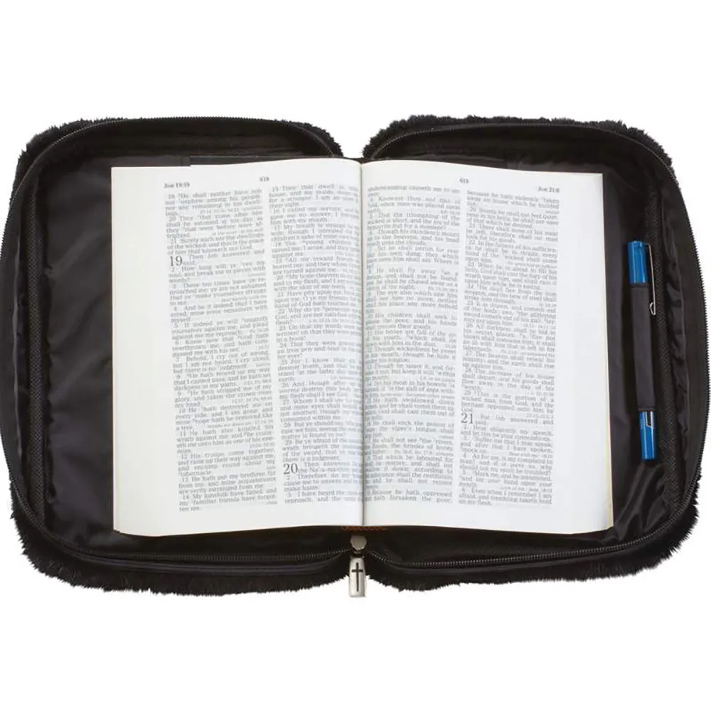 Bible Cover Black Faux Mink Protective Holy Book Tote Carry Case Bag