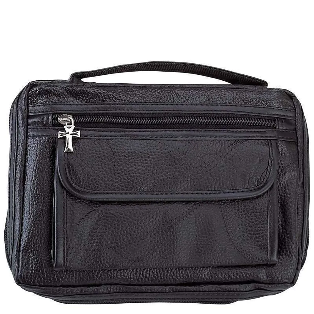 Bible Cover Black Italian Stone Genuine Leather Protective Holy Book Tote Carry Case Bag