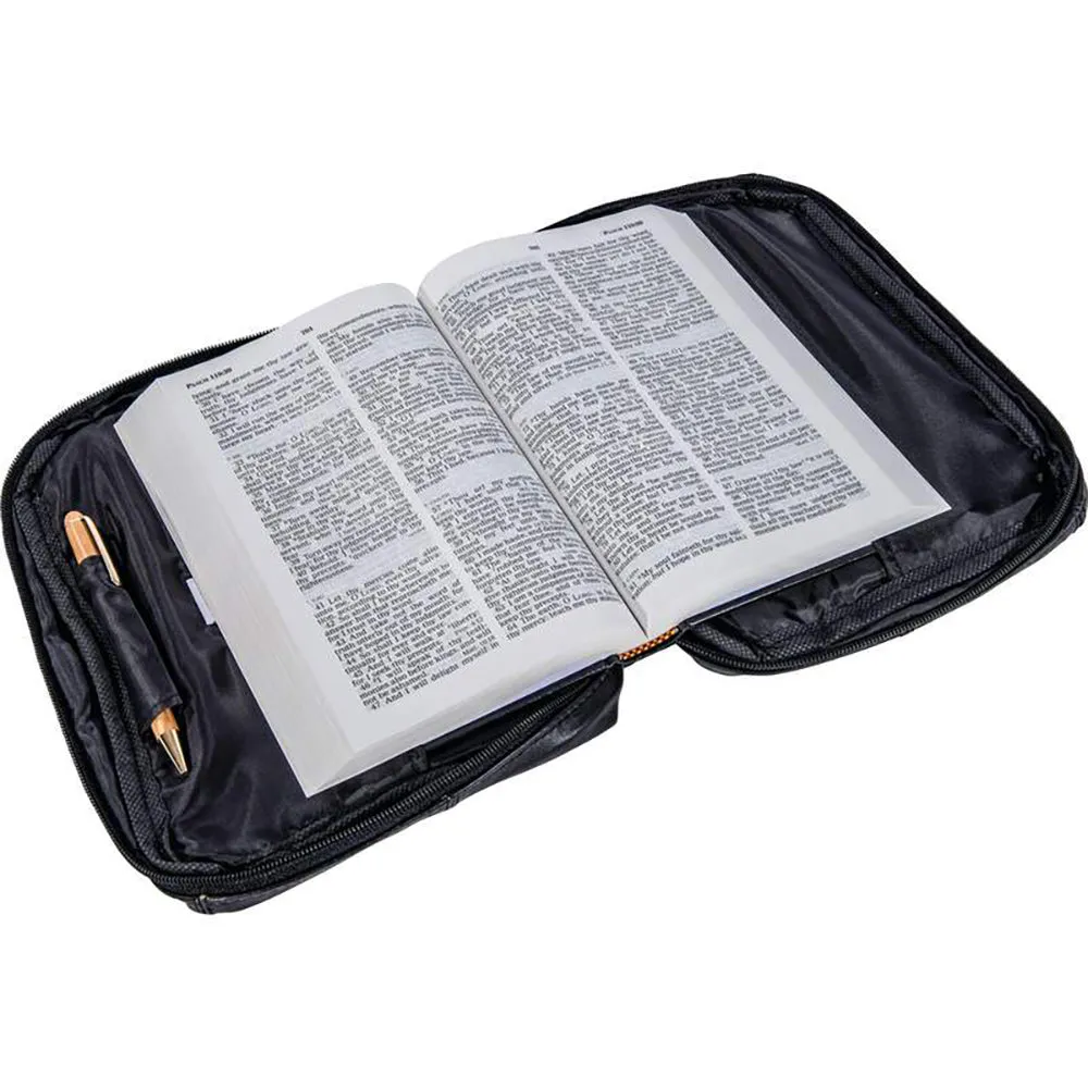 Bible Cover Black Italian Stone Genuine Leather Protective Holy Book Tote Carry Case Bag