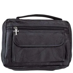 Bible Cover Black Italian Stone Genuine Leather Protective Holy Book Tote Carry Case Bag