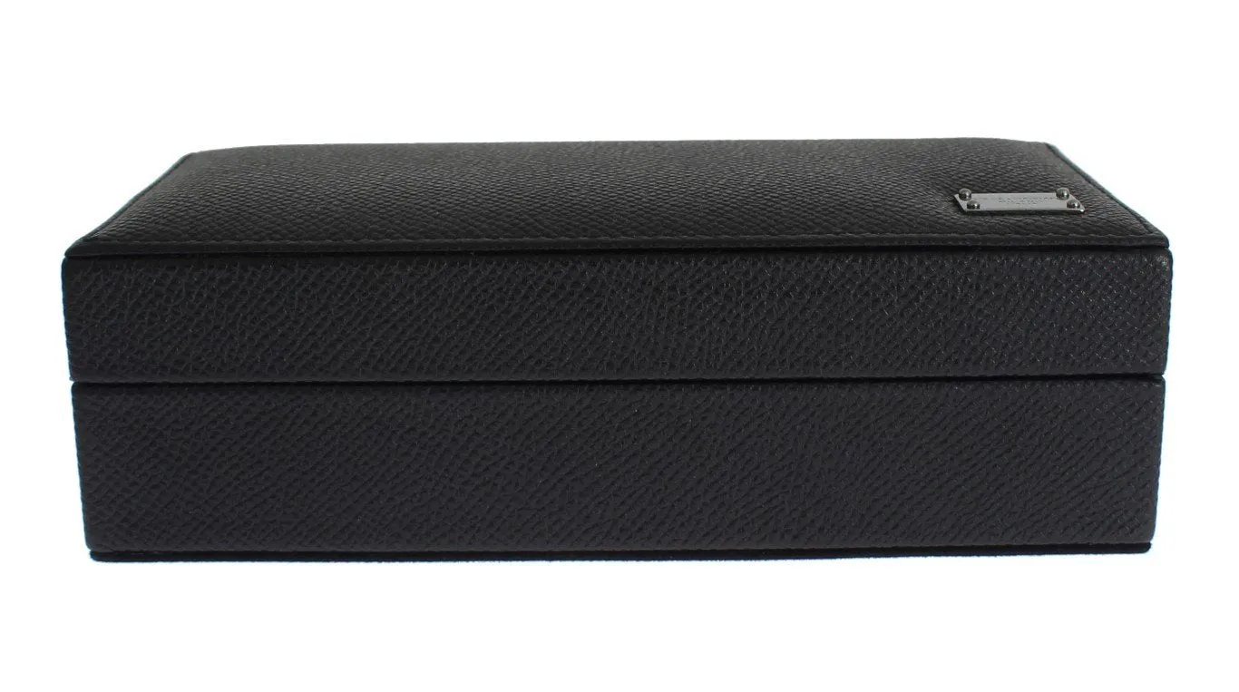 Black Leather Ring Cufflinks Organizer Box