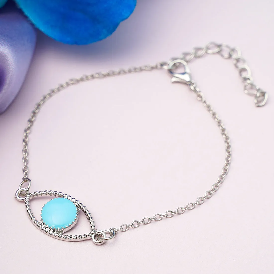 Blue Evil Eye Silver Border Bracelet