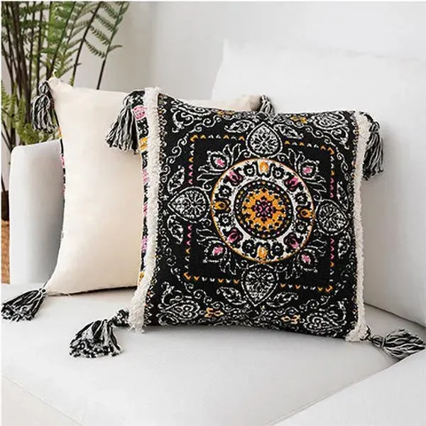 Bohemian Inspired Embroidery Throw Pillow Cover