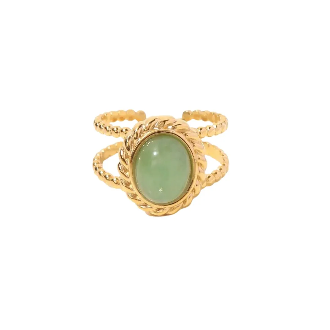 Bohemian Style Natural Stones Malachite Rings