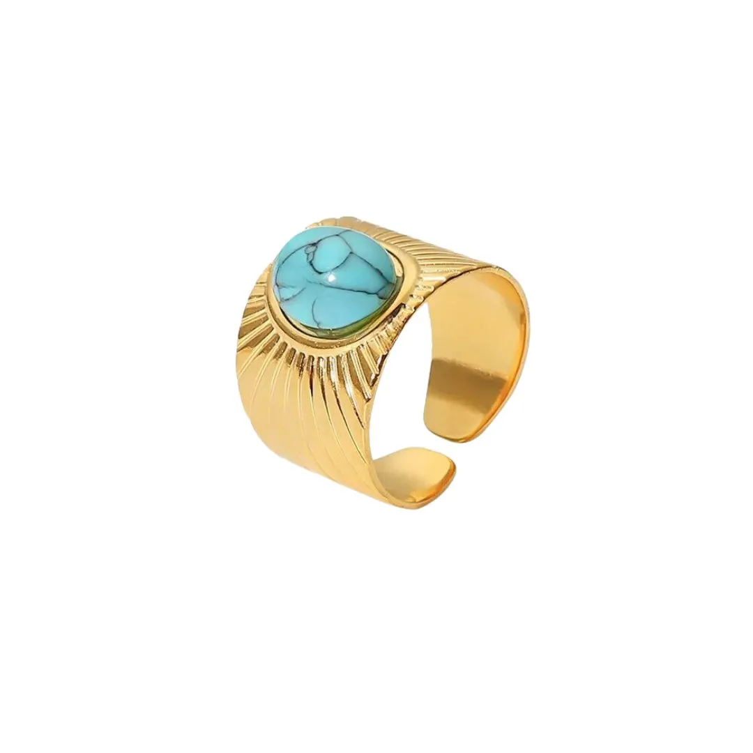 Bohemian Style Natural Stones Malachite Rings