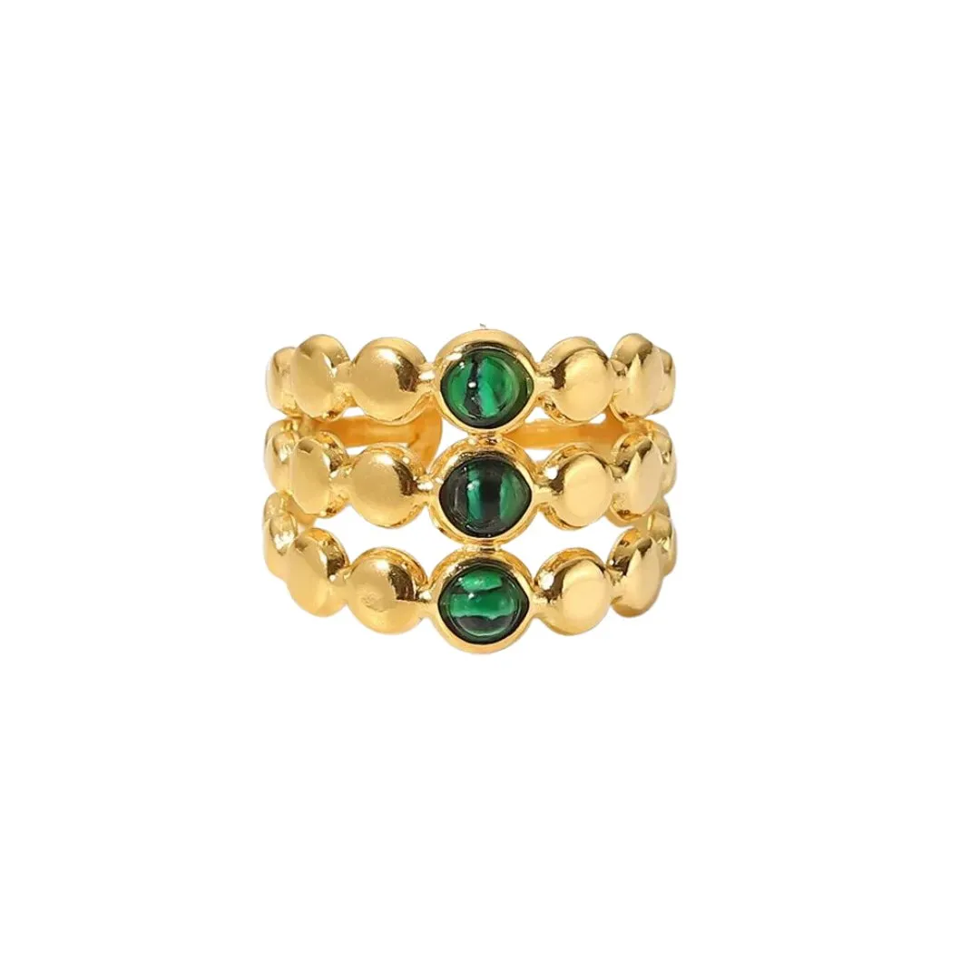 Bohemian Style Natural Stones Malachite Rings