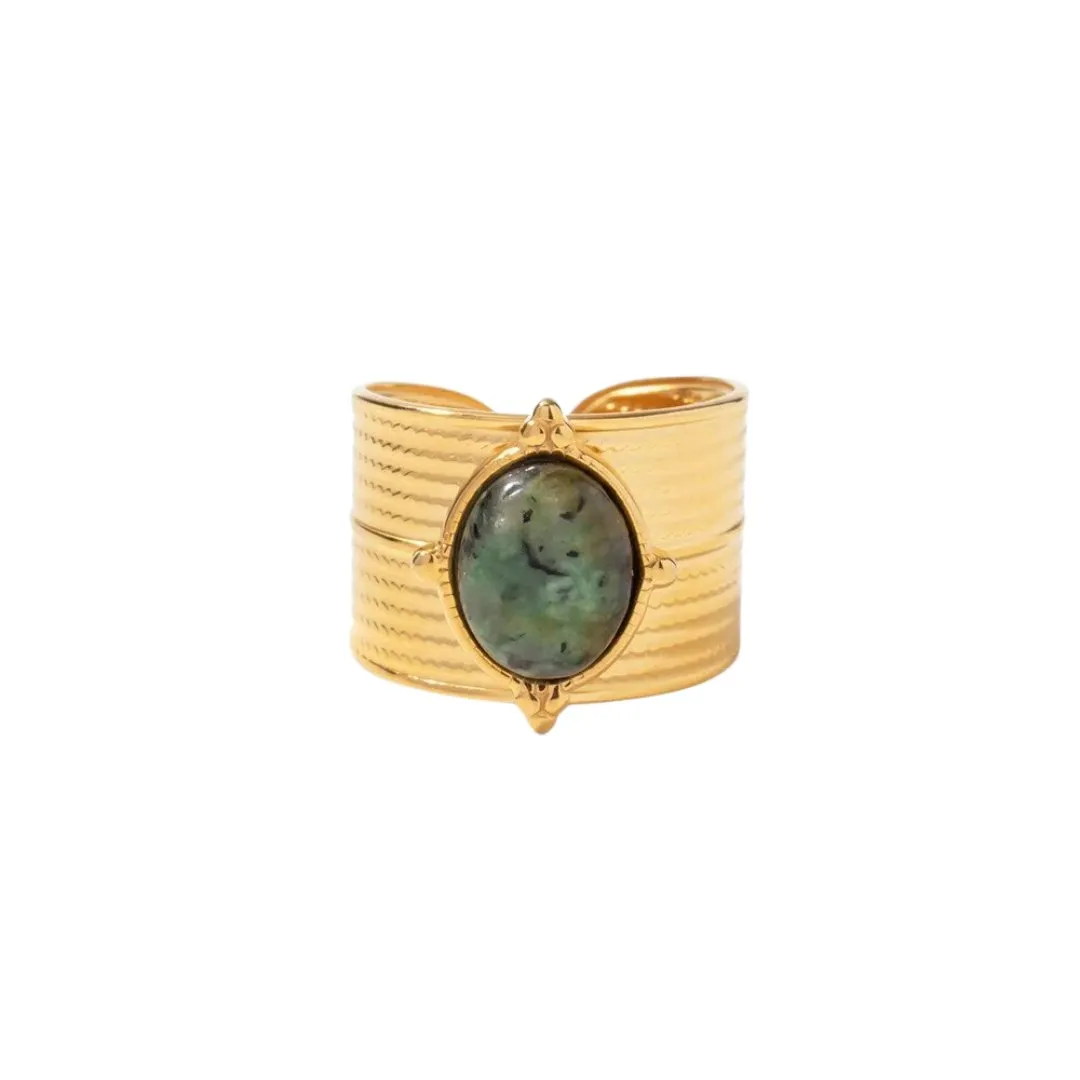 Bohemian Style Natural Stones Malachite Rings