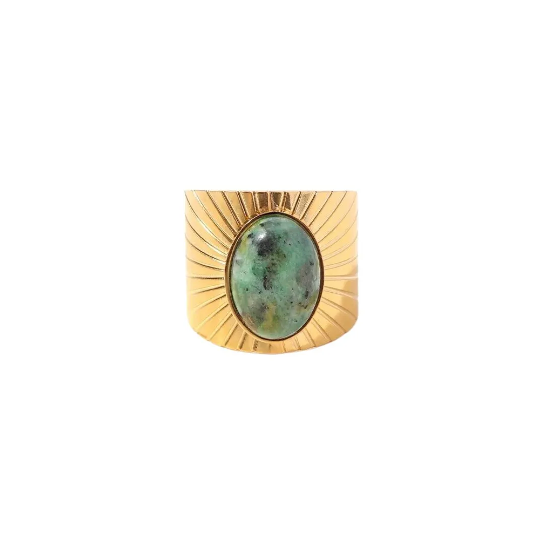 Bohemian Style Natural Stones Malachite Rings