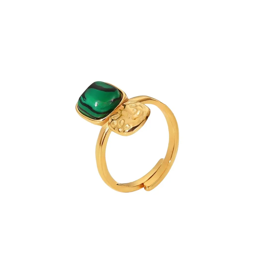 Bohemian Style Natural Stones Malachite Rings