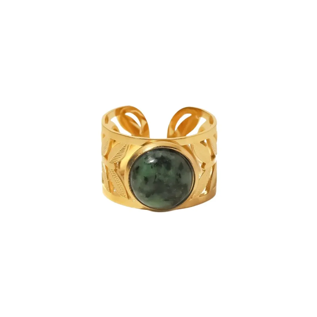 Bohemian Style Natural Stones Malachite Rings