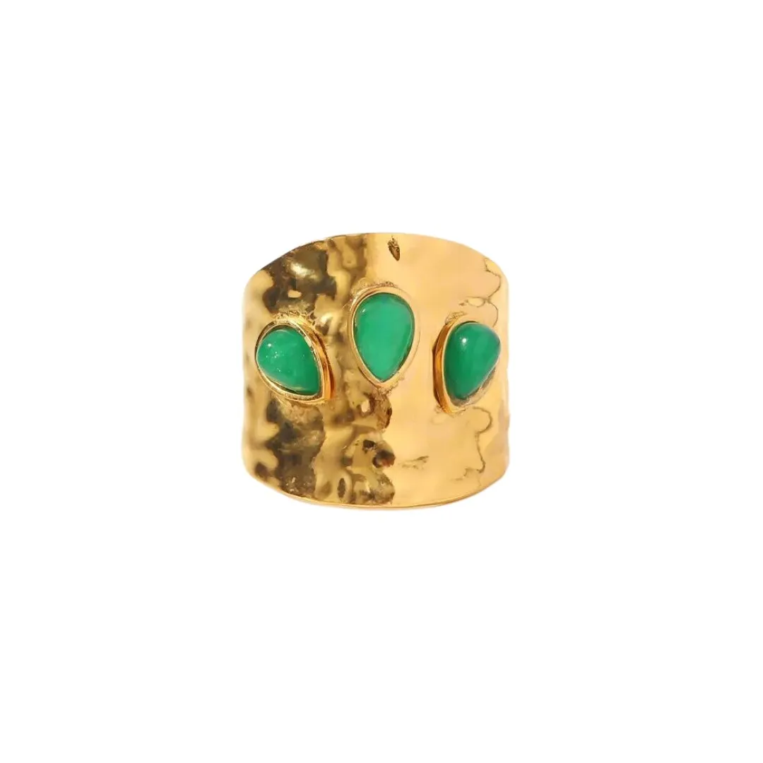 Bohemian Style Natural Stones Malachite Rings