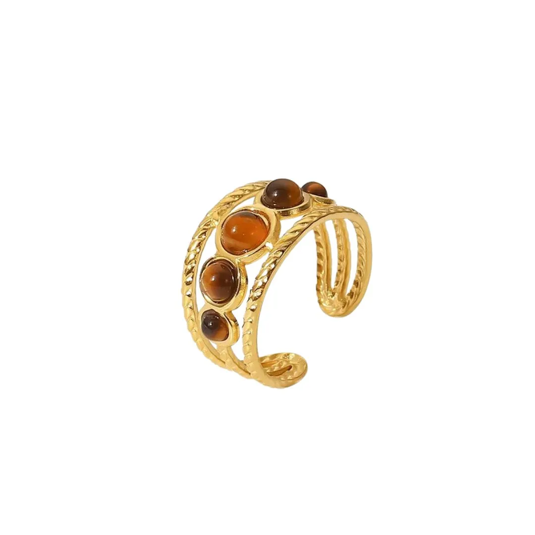 Bohemian Style Natural Stones Malachite Rings