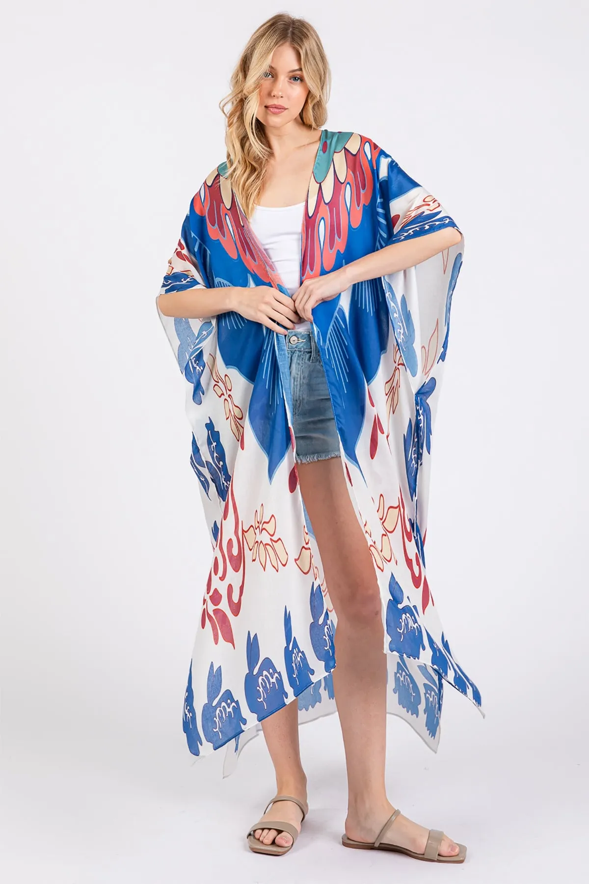 BOHO PRINT OPEN FRONT LONG KIMONO