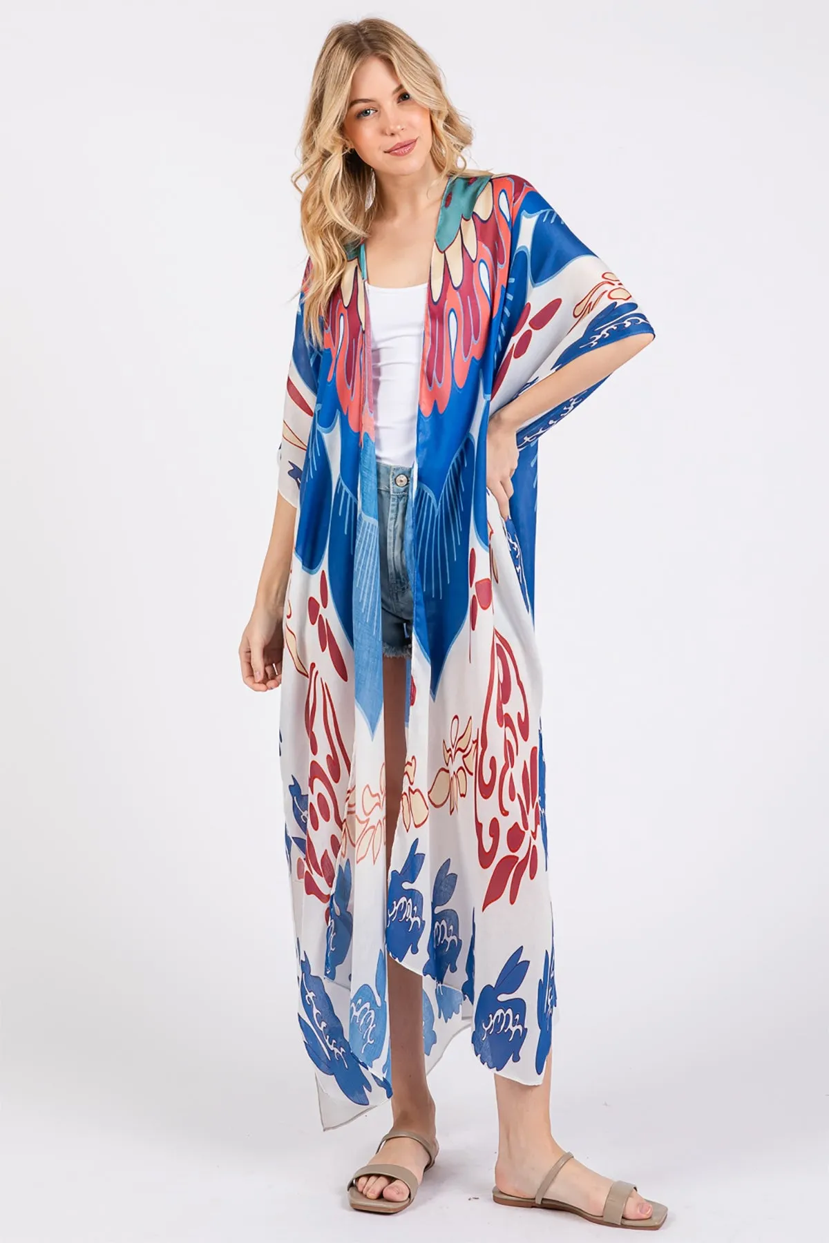 BOHO PRINT OPEN FRONT LONG KIMONO