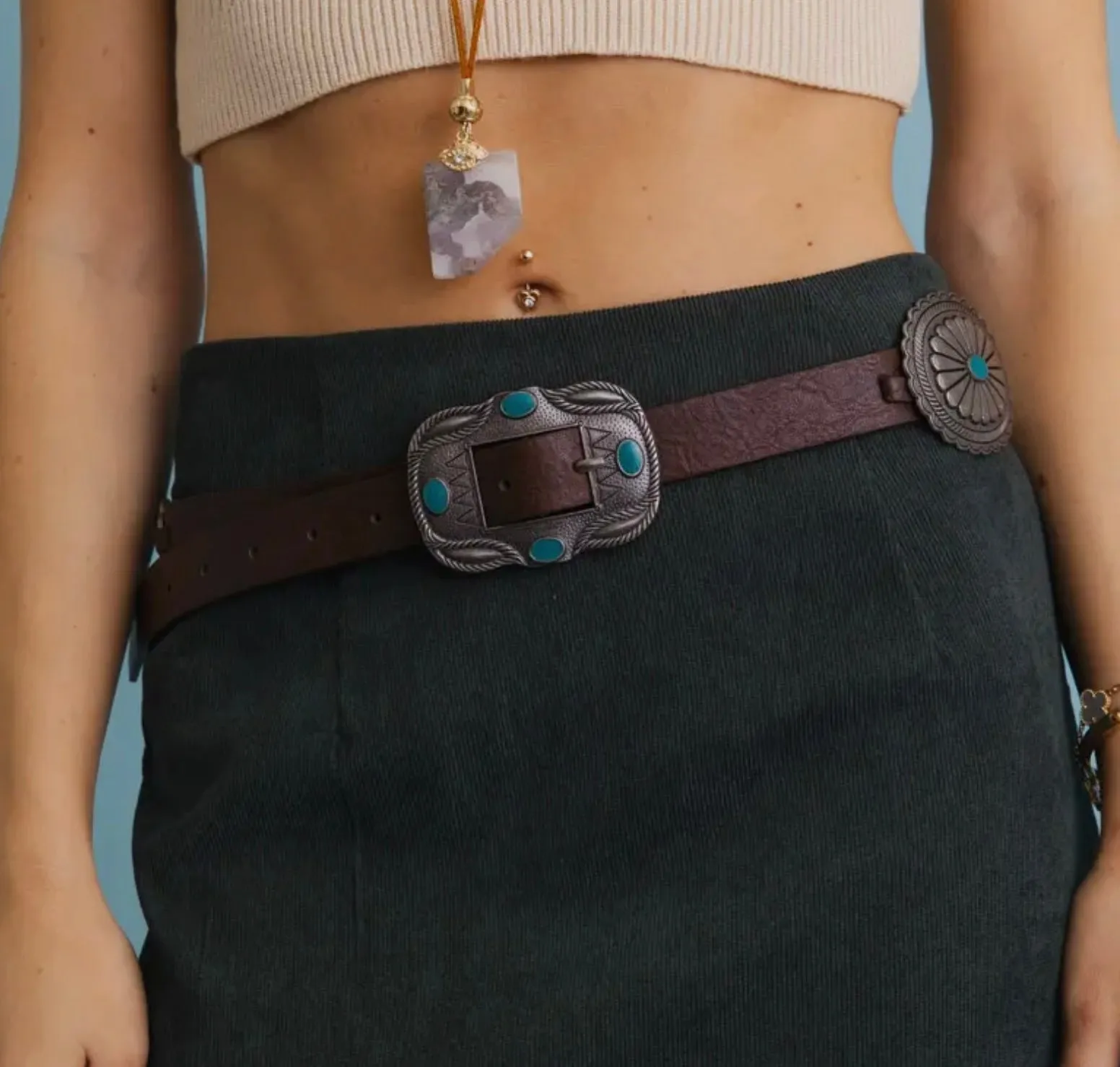 Boho Turquoise Concho Belt with Western Accents
