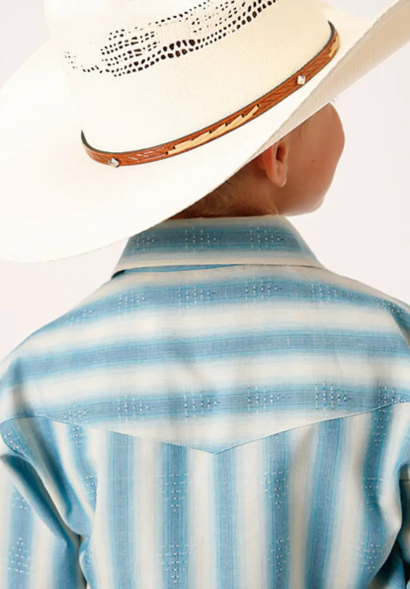 Boys Roper Blue Stripe Snap Long Sleeve
