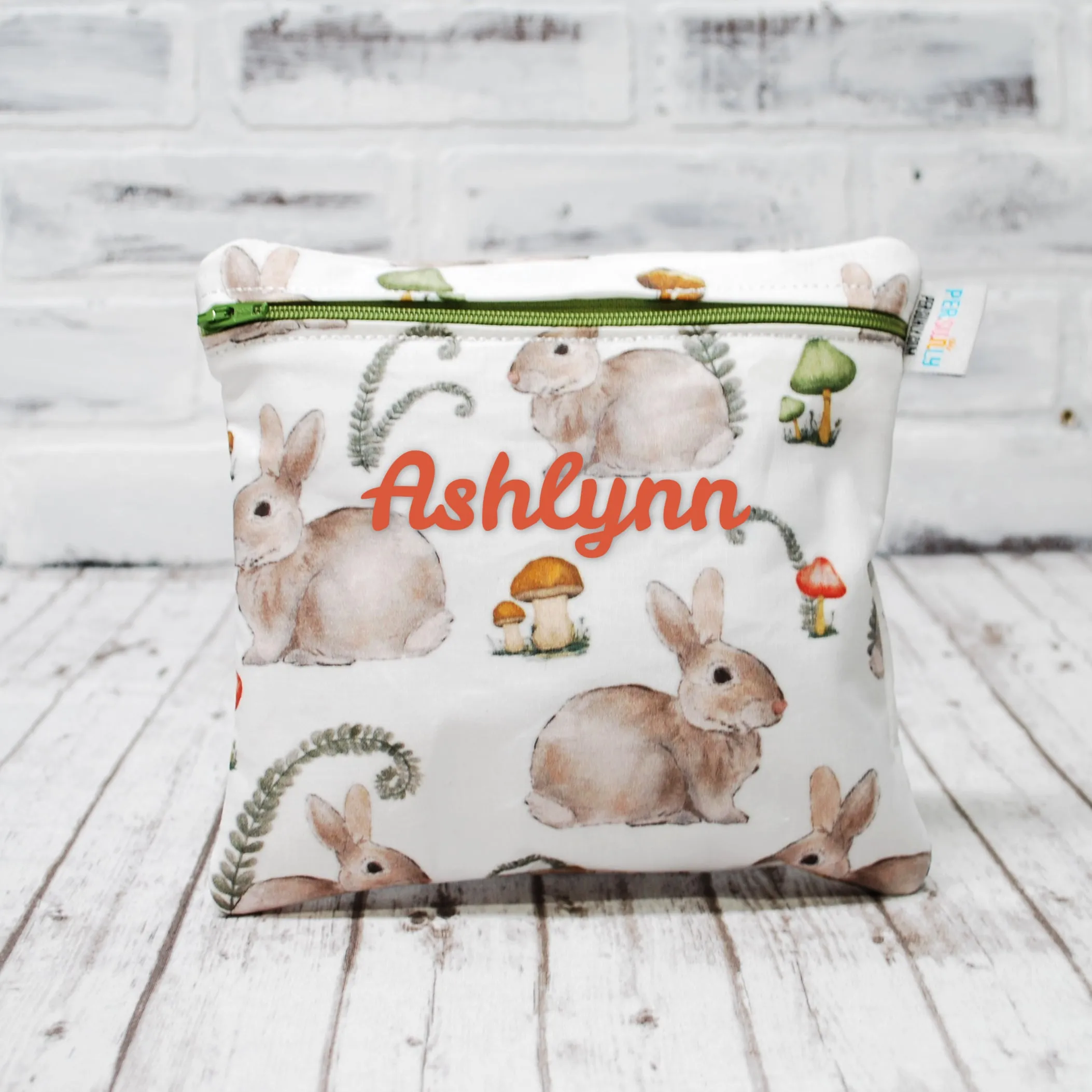 Bunny with Mushrooms Personalized Reusable Food Bag