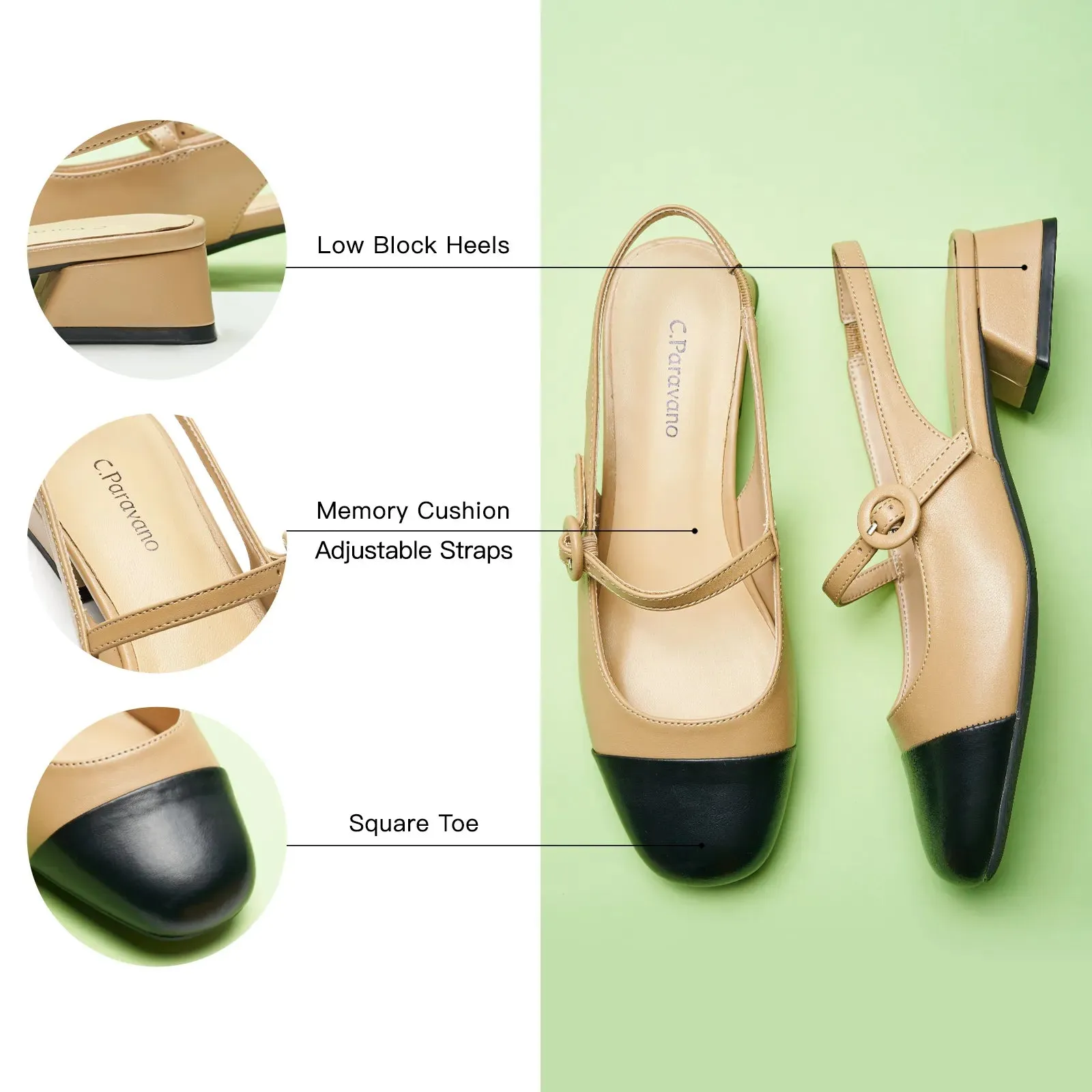 Cape Toe Block Heel Slingbacks(Kara F)