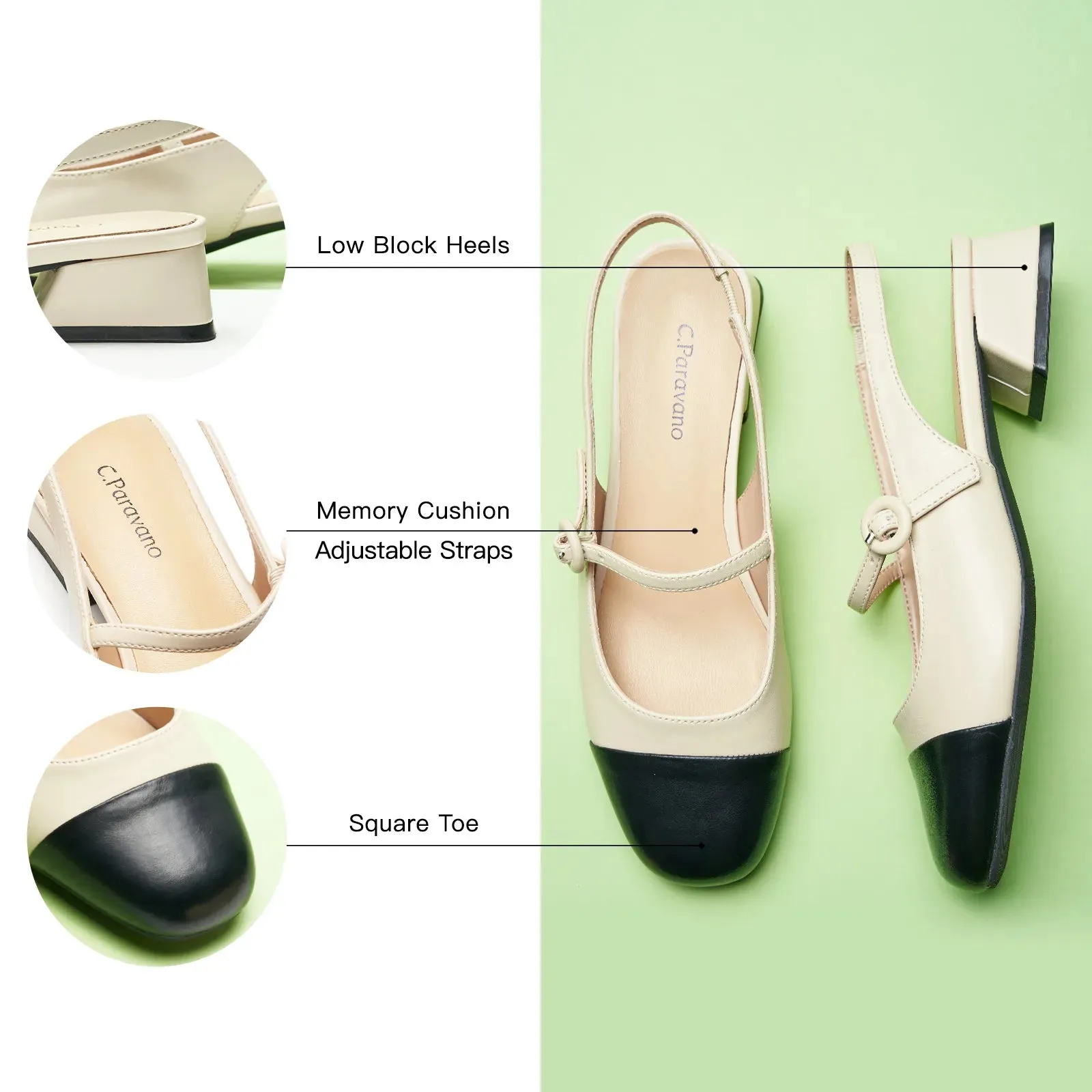 Cape Toe Block Heel Slingbacks(Kara F)