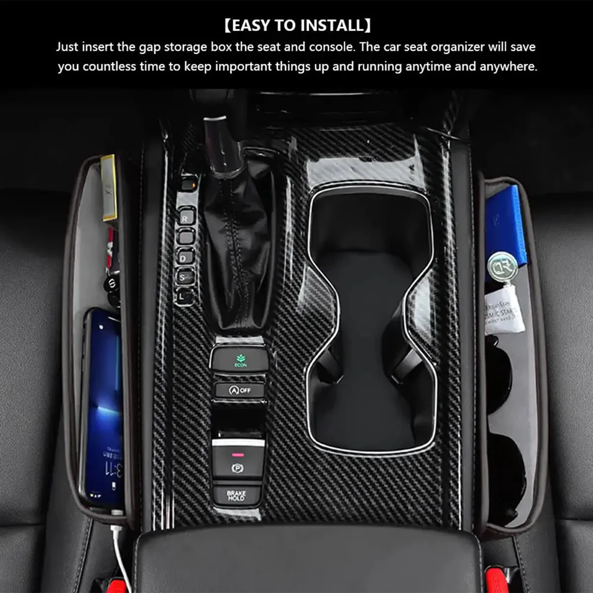Car Seat Gap Filler Organizer, Custom-Fit For Car, Multifunctional PU Leather Console Side Pocket Organizer for Cellphones, Cards, Wallets, Keys WAFD226