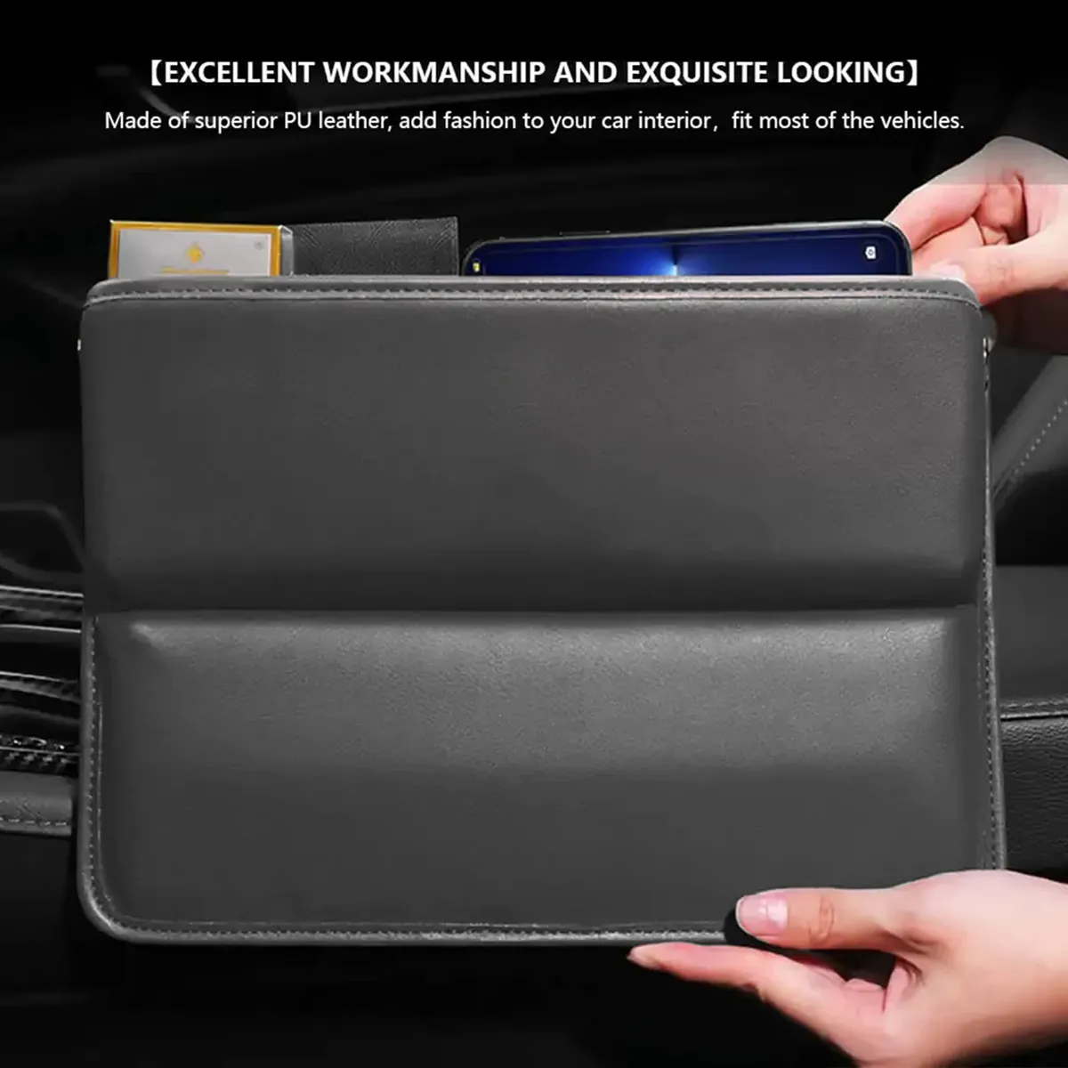 Car Seat Gap Filler Organizer, Custom-Fit For Car, Multifunctional PU Leather Console Side Pocket Organizer for Cellphones, Cards, Wallets, Keys WAFD226