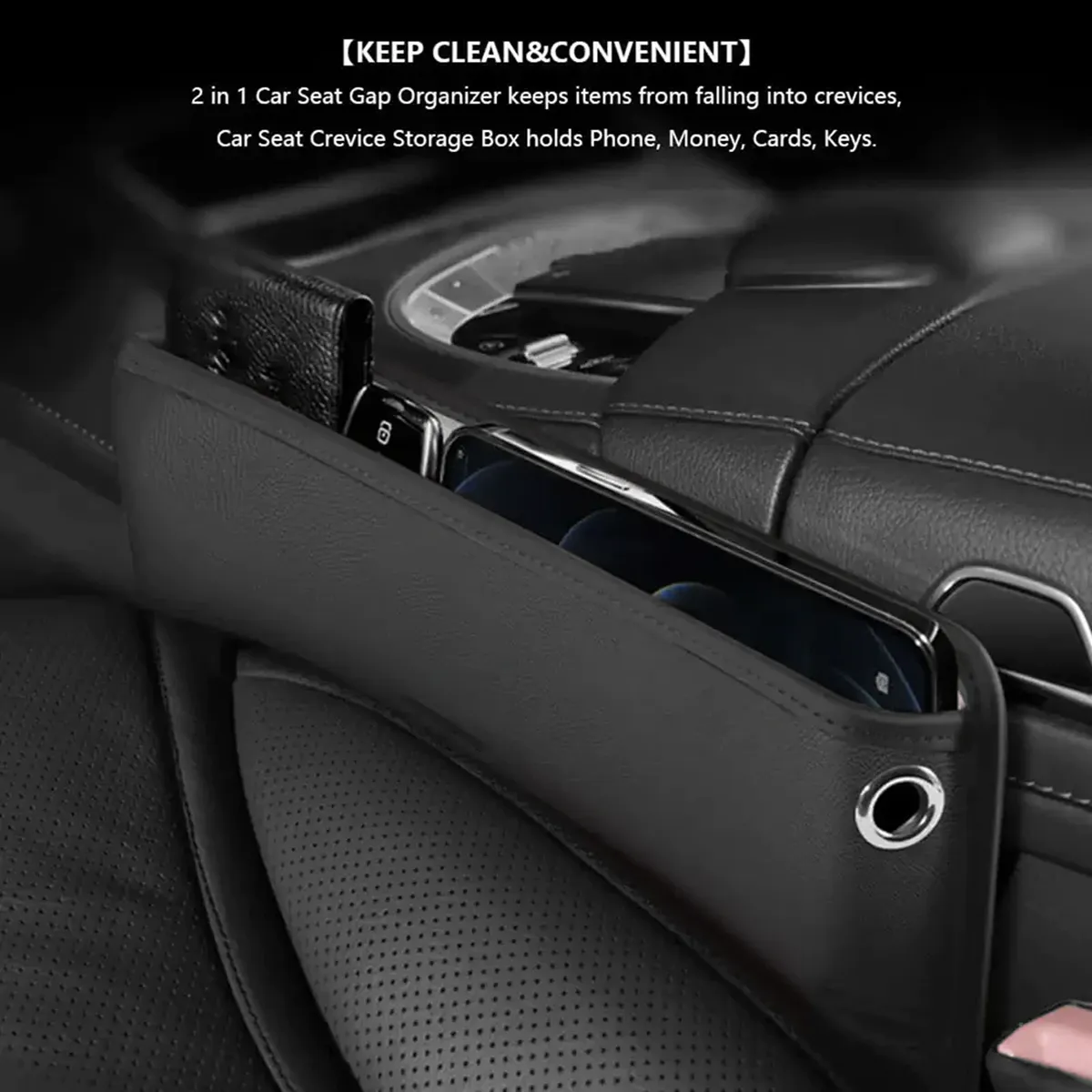 Car Seat Gap Filler Organizer, Custom-Fit For Car, Multifunctional PU Leather Console Side Pocket Organizer for Cellphones, Cards, Wallets, Keys WAFD226