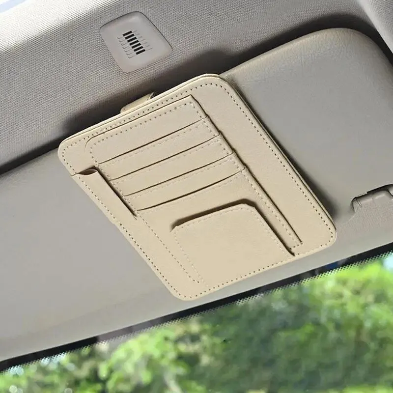 Car Visor Organizer with Anti-Scratch Sunglass Clip - Multi-Pocket Storage Pouch for Auto Interior, SUV, Truck