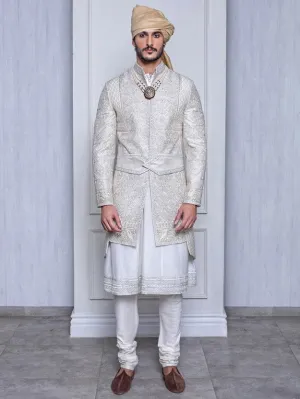 Champagne Raw Silk A-line Sherwani