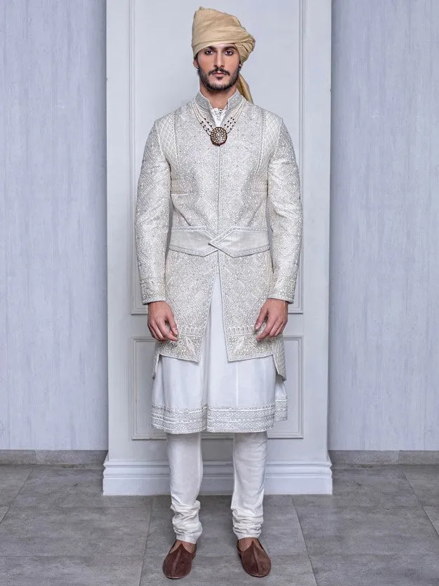 Champagne Raw Silk A-line Sherwani