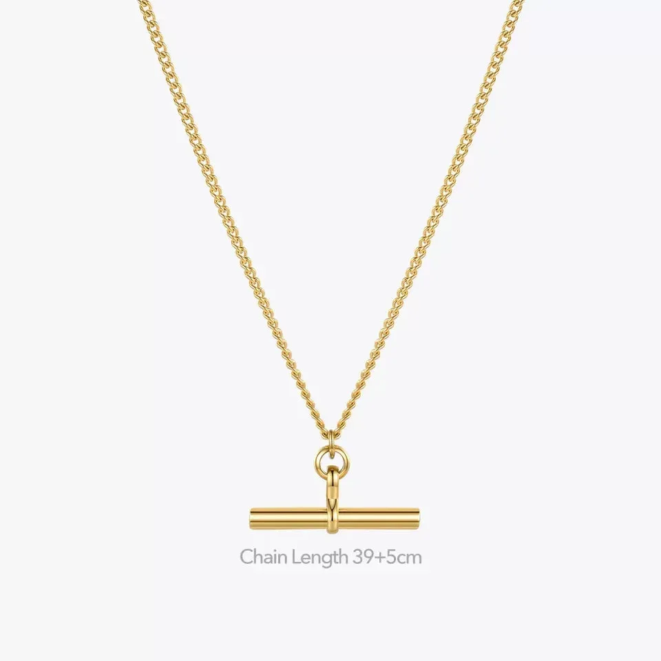 Classic T Bar Yellow Gold Pendant Necklace