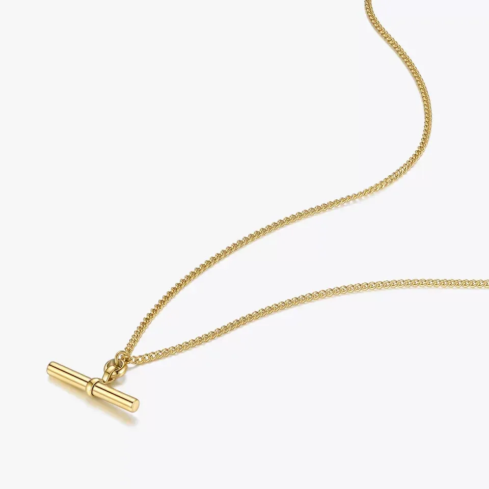 Classic T Bar Yellow Gold Pendant Necklace