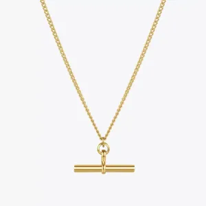 Classic T Bar Yellow Gold Pendant Necklace