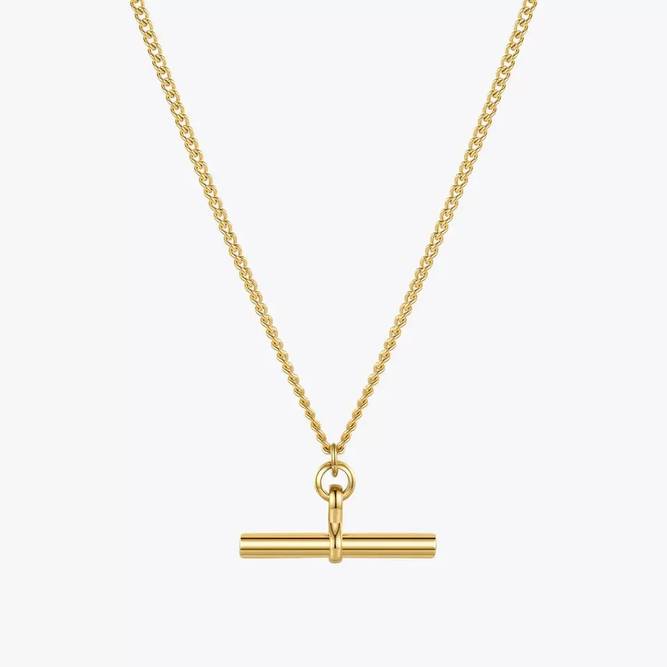 Classic T Bar Yellow Gold Pendant Necklace