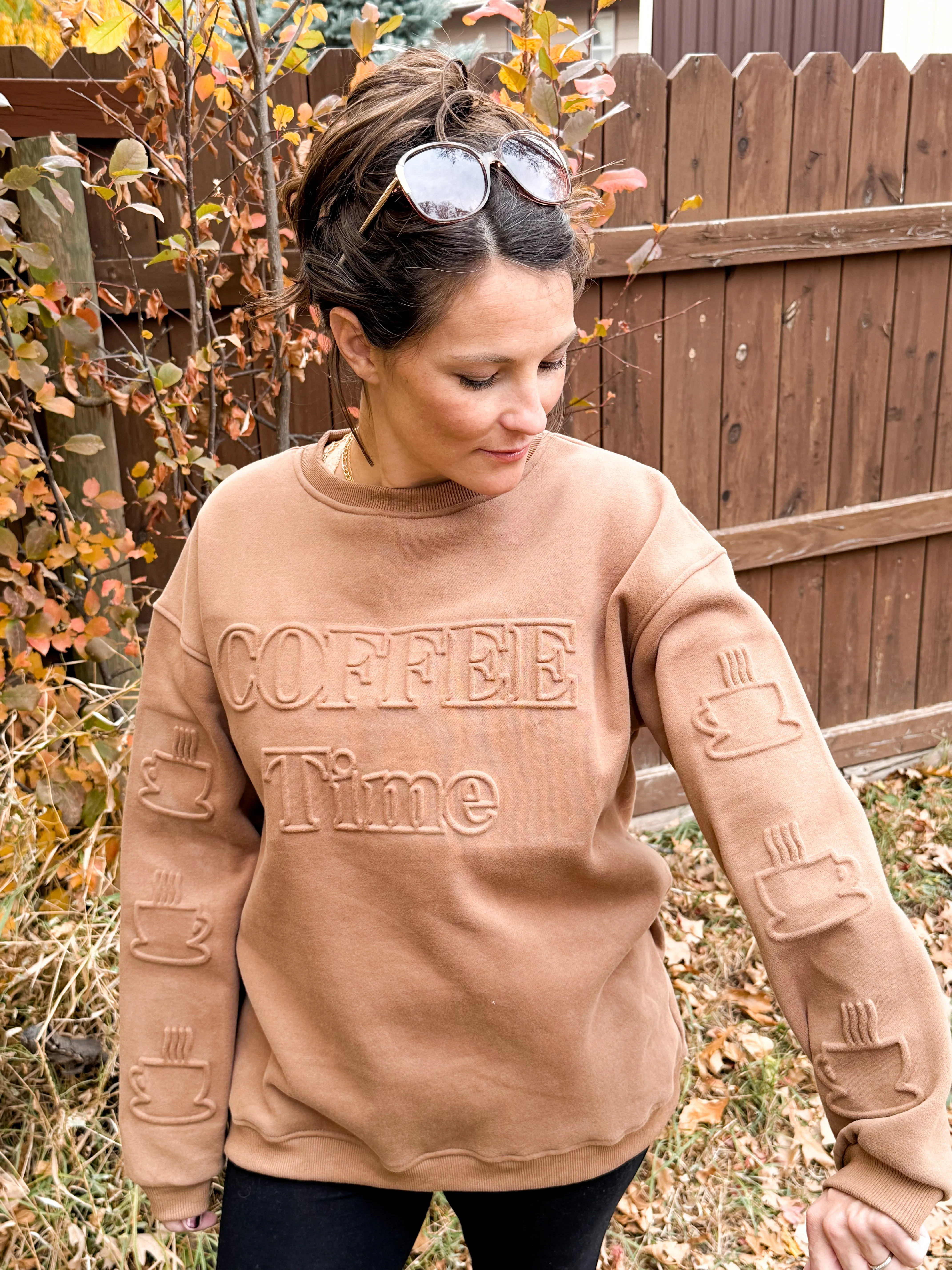 Coffee Time Embossed Sweatshirt