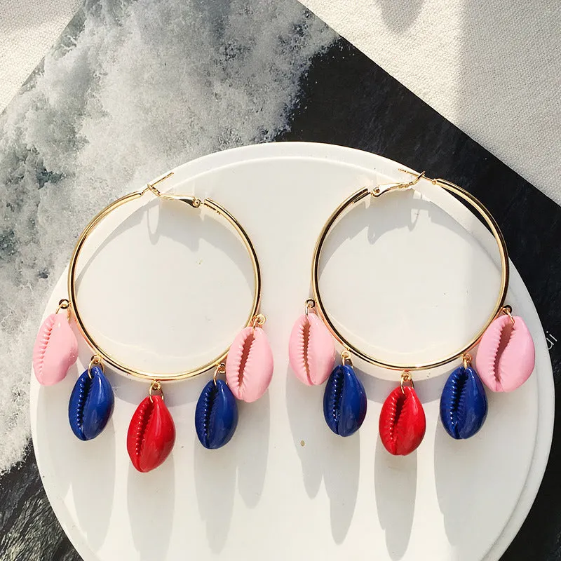 Colorful Seashell Earrings Bohemian Vacation Style Conch Earrings