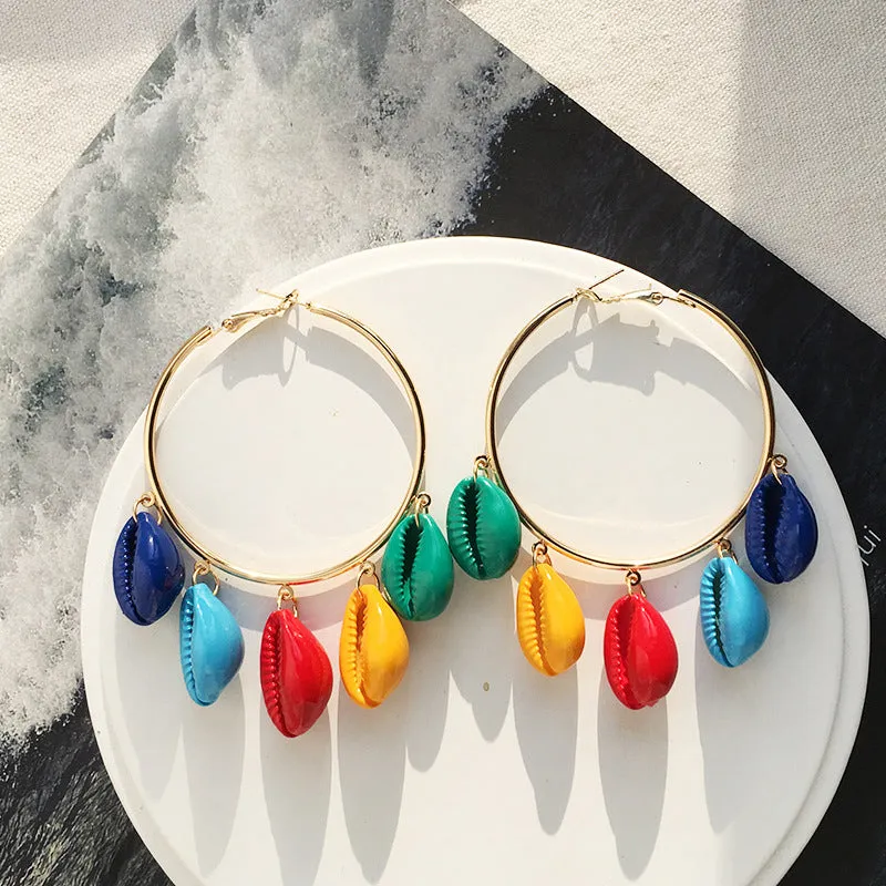 Colorful Seashell Earrings Bohemian Vacation Style Conch Earrings