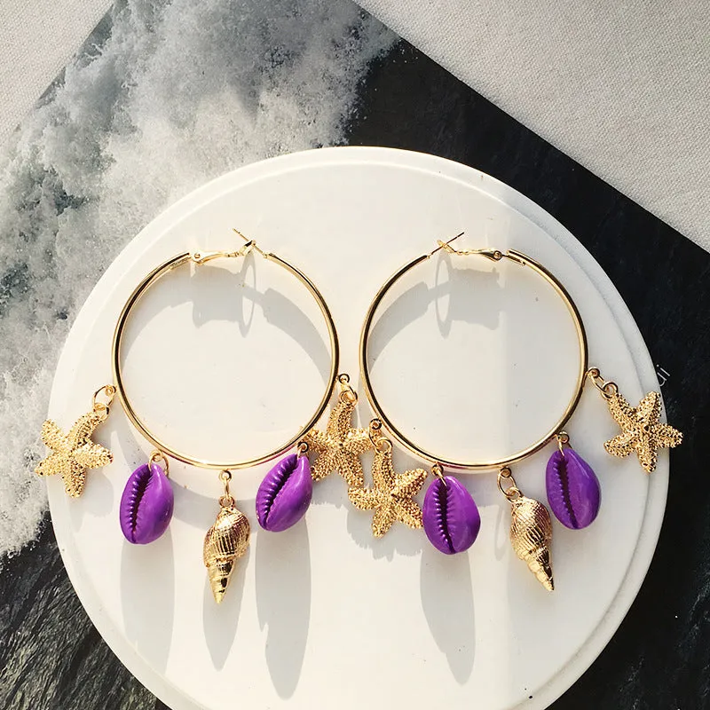Colorful Seashell Earrings Bohemian Vacation Style Conch Earrings