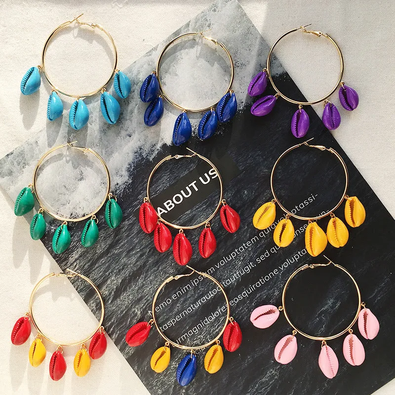 Colorful Seashell Earrings Bohemian Vacation Style Conch Earrings