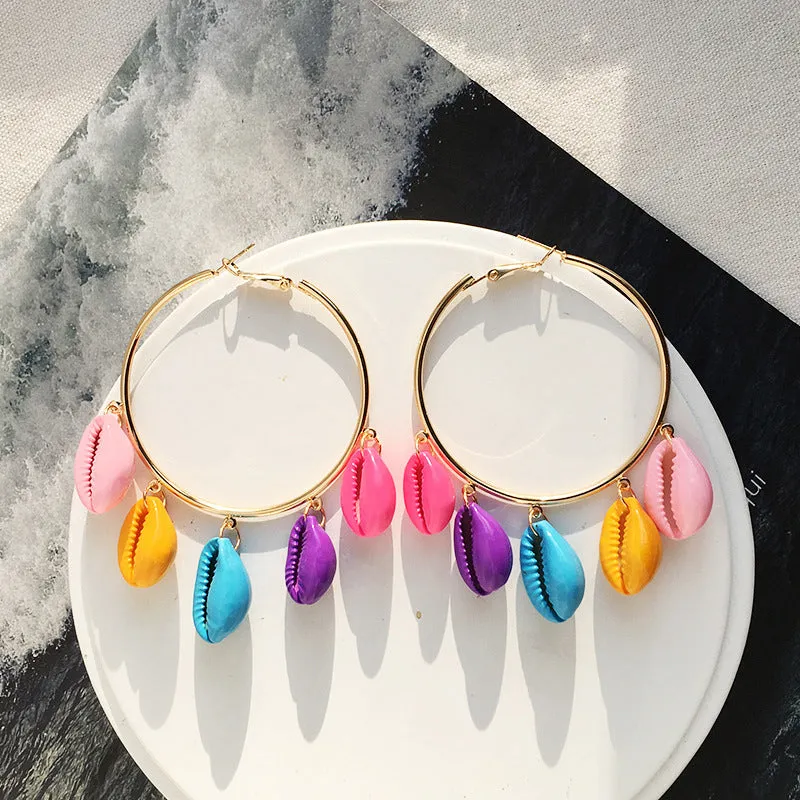Colorful Seashell Earrings Bohemian Vacation Style Conch Earrings